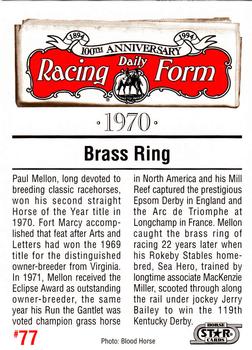 1993 Horse Star Daily Racing Form 100th Anniversary #77 Paul Mellon Back